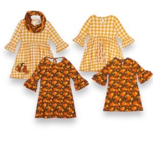 Rare Editions Toddler Girls Pumpkin Check Dress - 2 Pack 2T